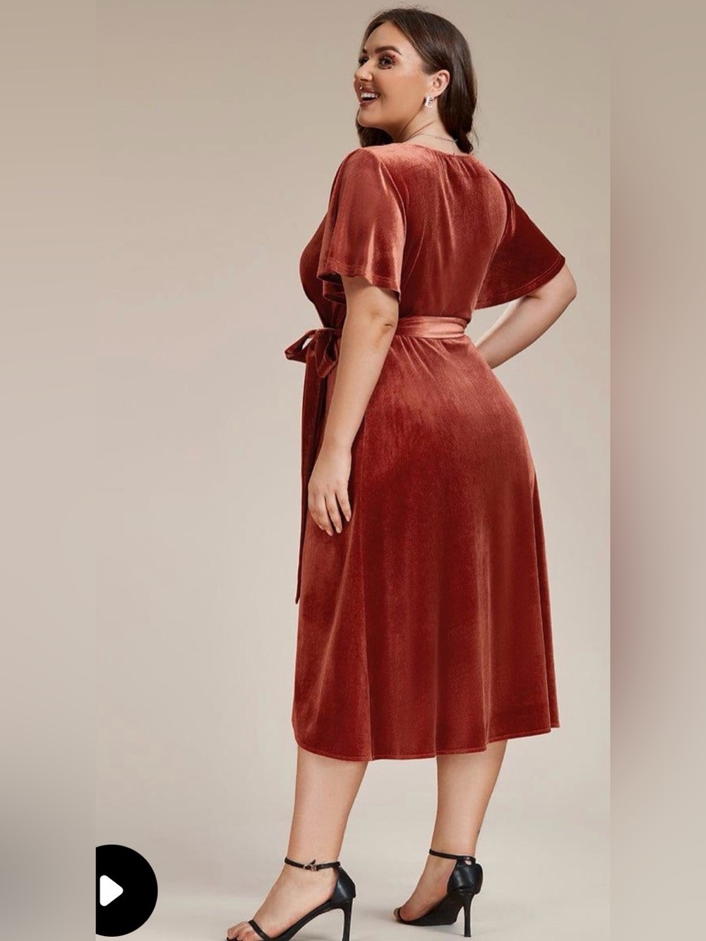 EVER-PRETTY Brick Red Velvet Wrap MIDI Dress Faux Wrap Wedding Size 22 NWT - Picture 2 of 8